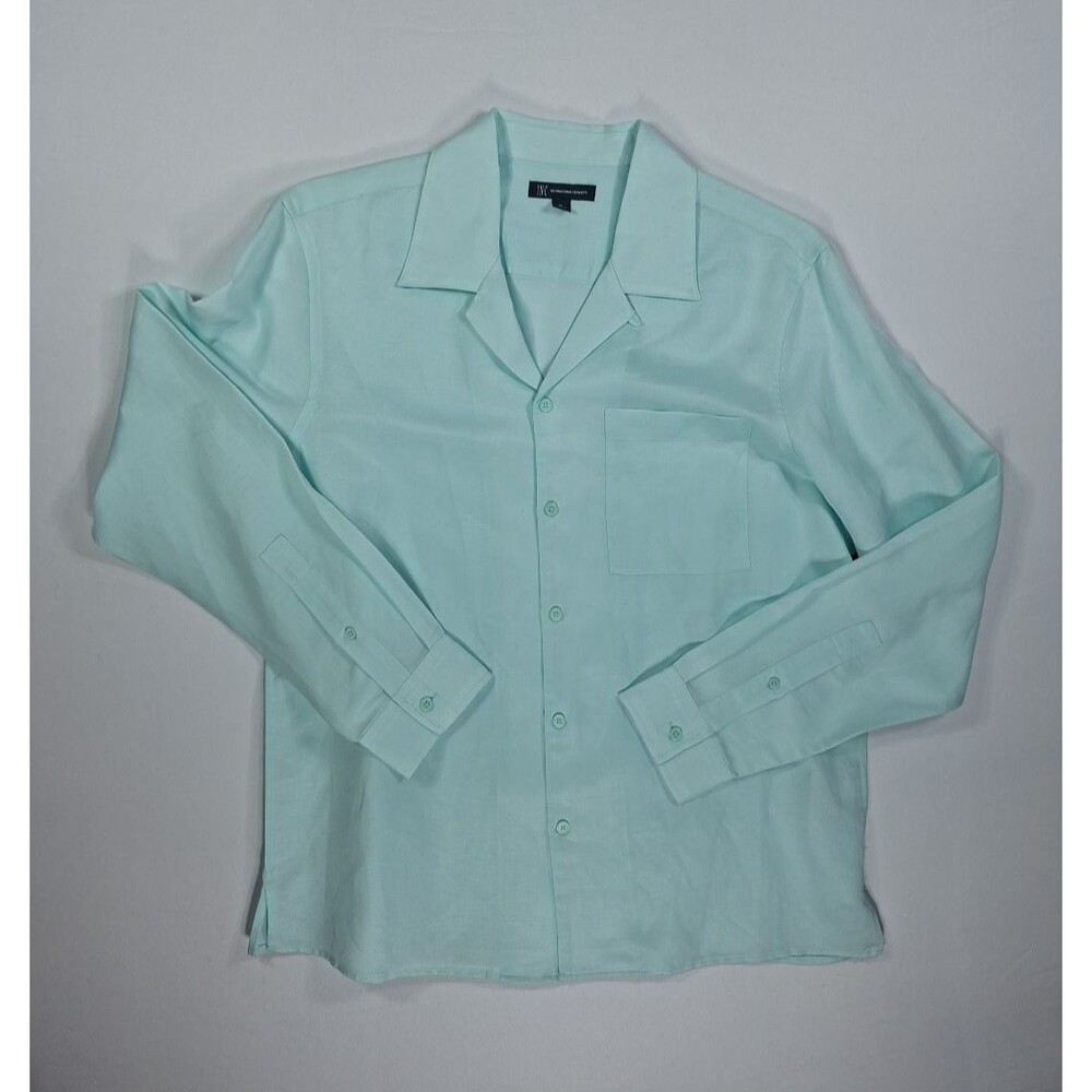 INC Men's Medium Linen Buttondown Long Sleeve Shirt Sunlit Aqua